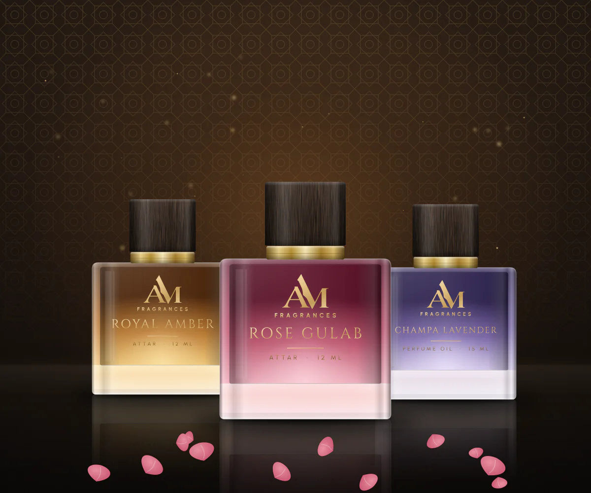 Royal Amber and Rose Gulab attars with Champa Lavender perfume oil